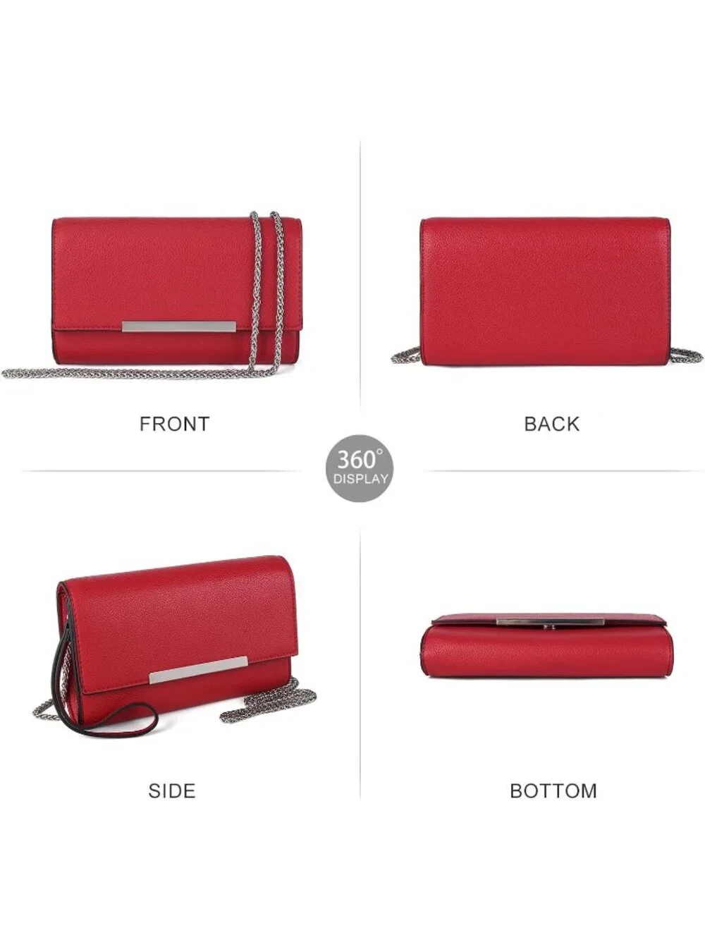 Women’s Red Clutch Purses Wristlet Vegan Leather Formal Evening Bag